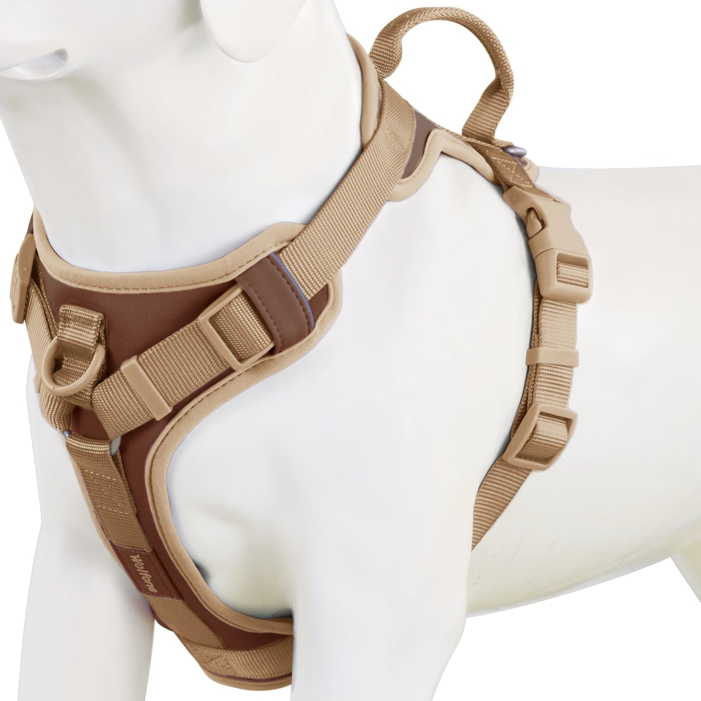 Wolfone No Pull Dog Harness Adjustable Soft Padded Pet Vest with Control Handle Adorable Daily Harness for Dogs(Chocolate Cookie XL)